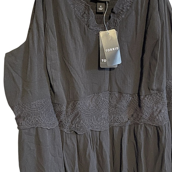 Torrid Gauze Maxi Dress With Lace Inserts and Pockets - Picture 6 of 6